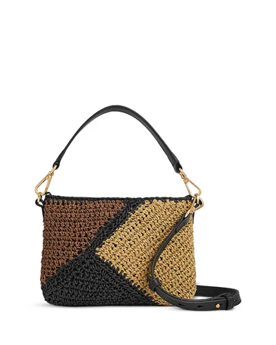 Reiss Faith Color Block Raffia Crossbody In Tan