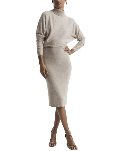 Reiss Fallon Knitted Roll Neck Wool & Cashmere-blend Bodycon Dress In Neutral
