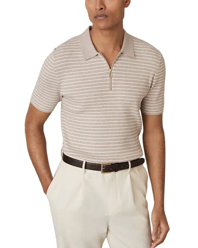 Reiss Fallow Half Zip Stripe Knitted Polo Shirt In Oatmeal Melange