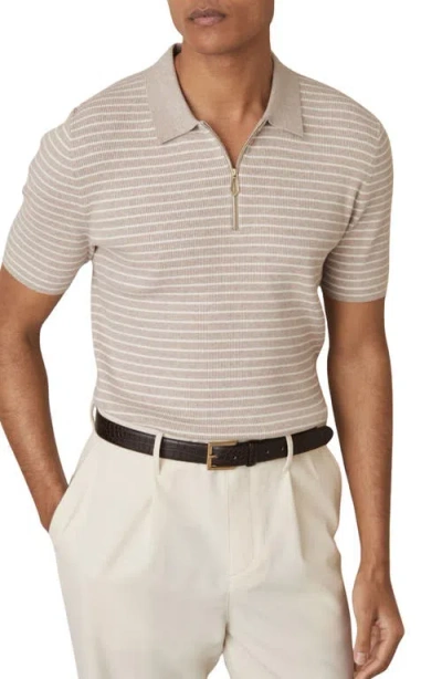 REISS REISS FALLOW STRIPE RIB QUARTER ZIP POLO