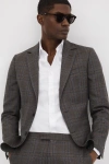 REISS FANTASY - BROWN MULTI SLIM FIT WOOL SINGLE BREASTED CHECK BLAZER, 42