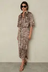 Reiss Neutral Snake Print Belted Midi Dress In Neutral