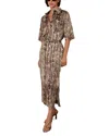 Reiss Neutral Snake Print Belted Midi Dress In Neutral