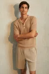 Reiss Fargo Cuban-collar Short-sleeve Stretch-knit Polo In Stone
