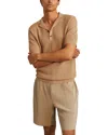 Reiss Fargo Cuban-collar Short-sleeve Stretch-knit Polo In Stone