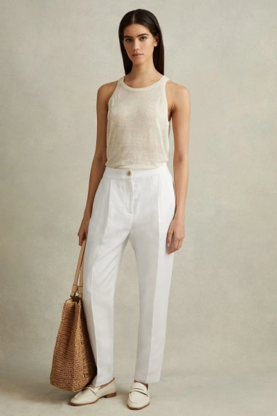Reiss White Farrah Tapered Suit Trousers With Tencel™ Fibers