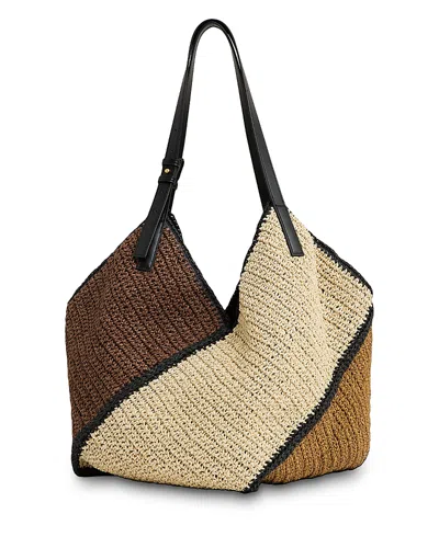 Reiss Farrah Color Block Raffia Shoulder Bag In Tan