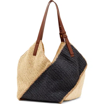 Reiss Farrah Raffia Effect Colorblock Tote In Blue