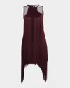 Reiss Farrow Fringe Sheer-panel Mini Dress In Burgundy
