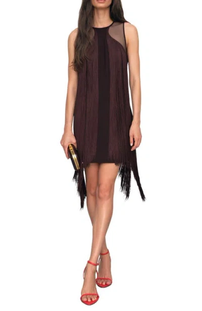 Reiss Farrow Fringe Sleeveless Minidress In Brown