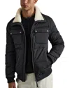 Reiss Navy/ White Borg Misty Faux-fur Collar Puffer Jacket In Navy White