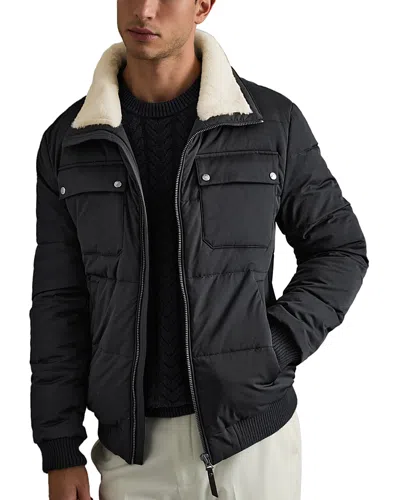 Reiss Navy/ White Borg Misty Faux-fur Collar Puffer Jacket