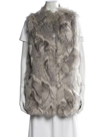 Pre-owned Reiss Faux Fur Patterned Vest In Gray
