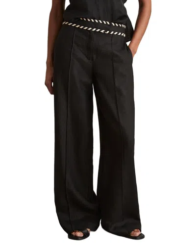 Reiss Fawn Waistband Linen Wide Leg Trouser In Black