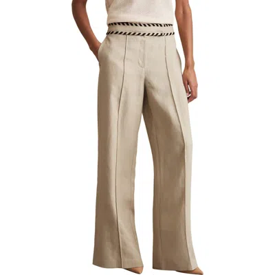 REISS REISS FAWN WHIPSTITCH WIDE LEG LINEN PANTS
