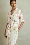 Shop Reiss Ivory/orange Faya Floral Print Belted Midi Dress