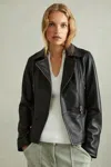 Reiss Black Belted Leather Jacket In Black