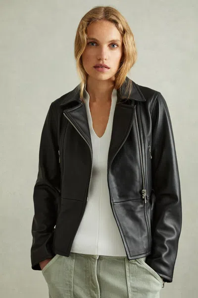 Reiss Black Belted Leather Jacket
