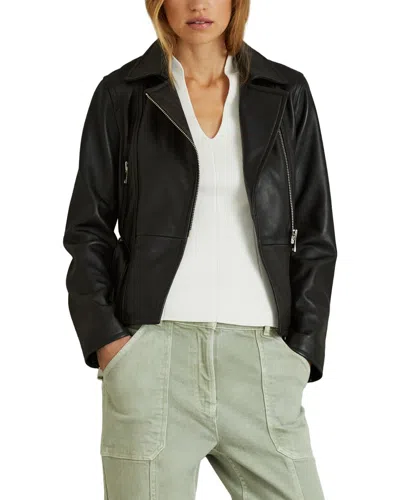 Reiss Febe Belted Leather Jacket In Black