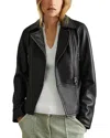 Reiss Black Belted Leather Jacket In Black