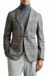 Reiss Grey Checked Single Breasted Blazer With Wool