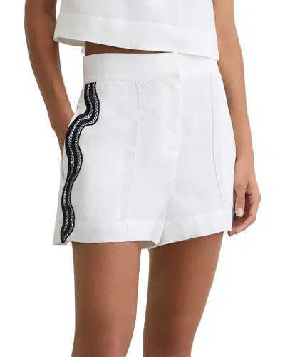 Reiss Womens Ivory Navy Felicity Scallop-edge Linen Shorts In Multi