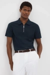 Reiss Felix - Navy Textured Cotton Half Zip Polo Shirt, M