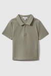 Reiss Kids' Felix - Pistachio Textured Cotton Half-zip Polo Shirt, Uk 13-14 Yrs