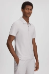 Reiss Felix - Silver Textured Cotton Half Zip Polo Shirt, M