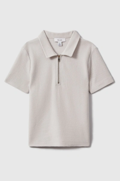 Reiss Kids' Felix - Silver Textured Cotton Half-zip Polo Shirt, Uk 13-14 Yrs