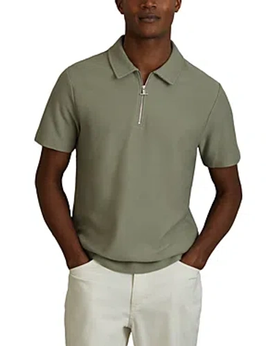 Reiss Felix Quarter Zip Slim Fit Textured Short Sleeve Sweater In Green