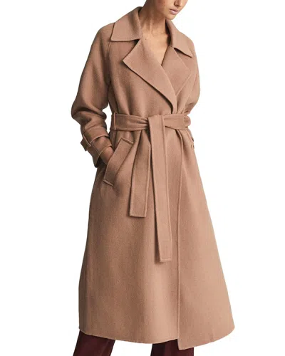 Reiss Felo Belted Blind Seam Wool-blend Coat In Brown