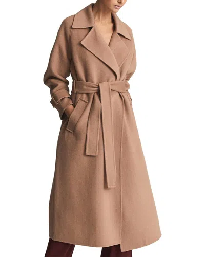 Reiss Felo Belted Blindseam Wool-blend Coat In Pink