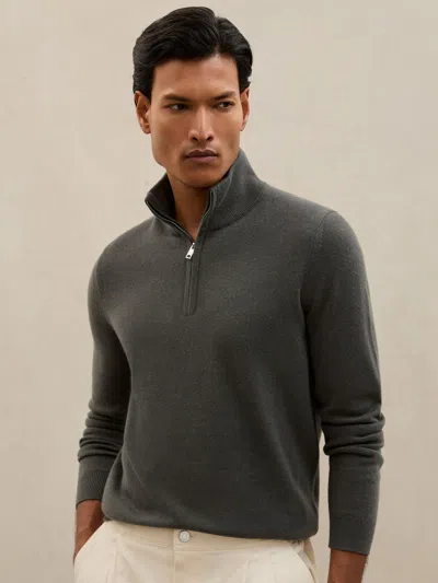 Reiss Fern Green Atelier 100% Cashmere Half-zip Jumper In Gray
