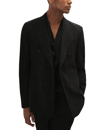 Reiss Finale Double Breasted Peak Lapel Textured Blazer In Black