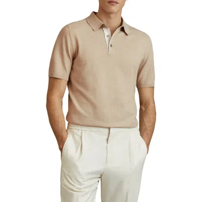 Reiss Finch Heathered Polo Sweater In Camel