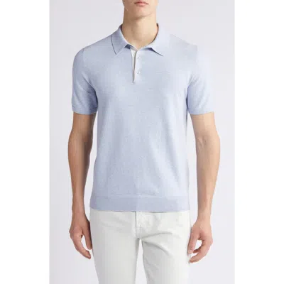 Reiss Finch Heathered Polo Sweater In Soft Blue Melange
