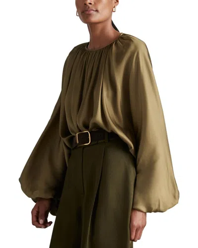 Reiss Finley Drape Long Sleeve Blouse In Green