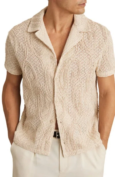 REISS REISS FINN CROCHET CAMP SHIRT