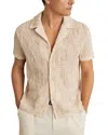Reiss Finn Embroidered Crochet Camp Sweater In Neutral