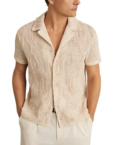 Reiss Finn Embroidered Crochet Camp Sweater In Neutral