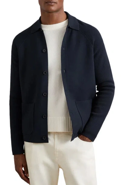 Reiss Mens Navy Blue Fitzgerald Side-pocket Knitted Cardigan In Black