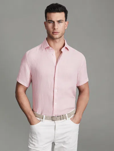 Reiss Holiday Linen Shirt Top In Pink