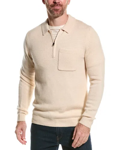 Reiss Roberts Wool & Nylon Seam Detail Regular Fit Half Zip Sweater In White