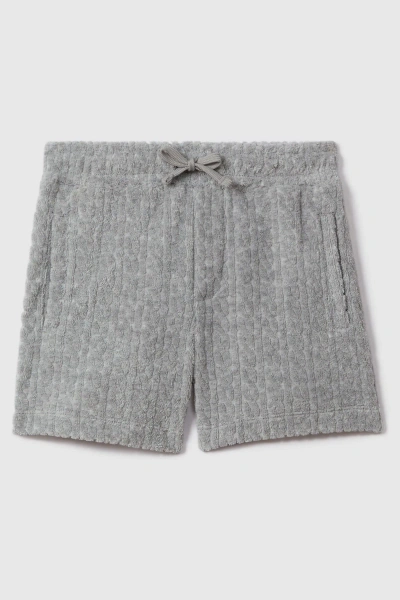 Reiss Kids' Fletcher Elasticated-waist Towelling Cotton-blend Shorts 3-13 Years In Soft Grey