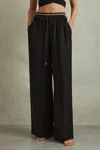 Reiss Black Waistband Detail Wide Leg Trousers