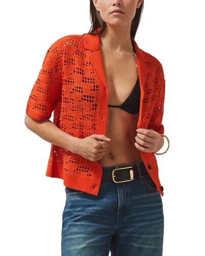 Reiss Fleur Crochet Cuban Shirt In Orange