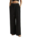 Reiss Black Waistband Detail Wide Leg Trousers In Black