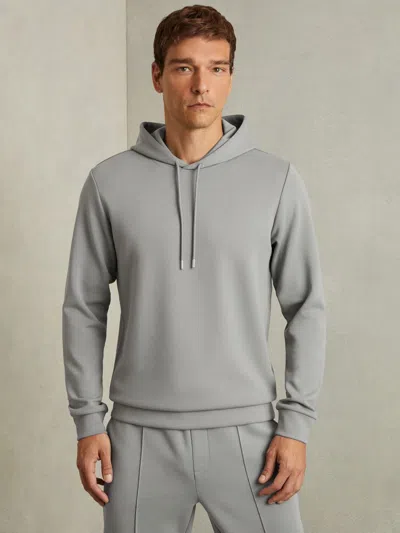 Reiss Flint Grey Fabien Interlock Jersey Hoodie In Gray