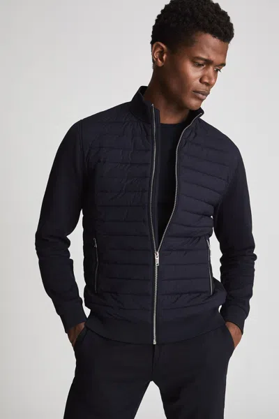 Reiss Mens Navy Flintoff Quilted Cotton-blend Jacket In Navy